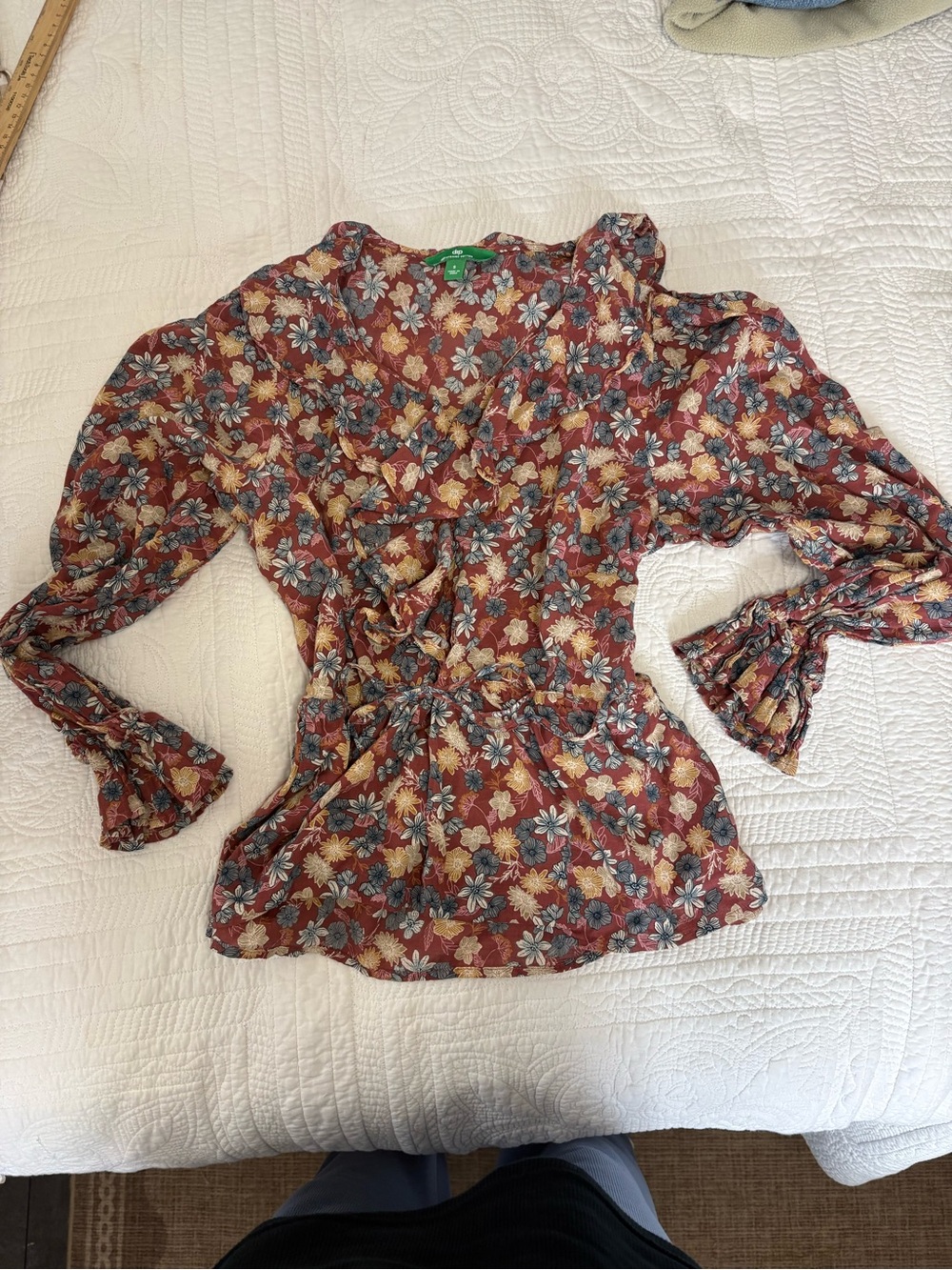 dip Floral Wrap Peplum Blouse - Rust Multi Floral